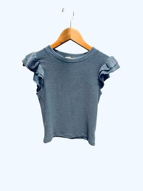Moa Moa Blue Ribbed Knit Ruffle Flutter Sleeve Top - Small